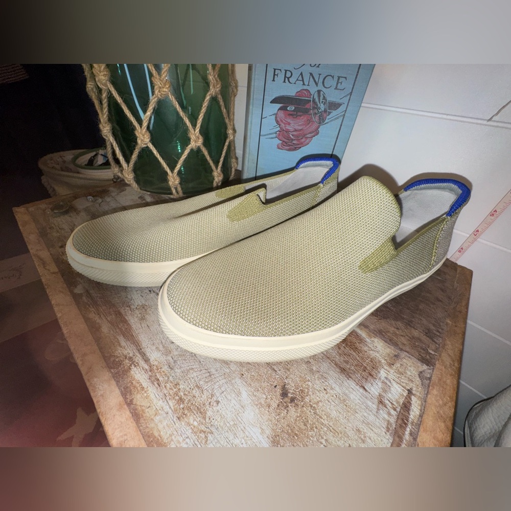 Rothy's Tan and Blue Slip-On Loafers